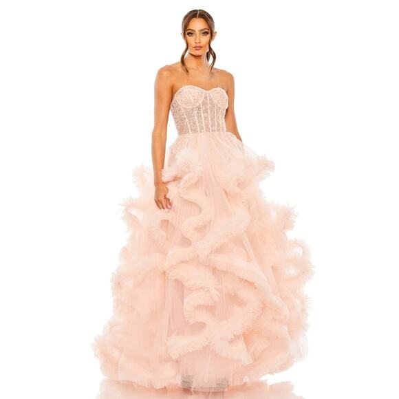 MAC DUGGAL Blush Pink Sheer Corset Hand Beaded Embroidered Ballroom Dress Size 8 - Picture 1 of 16